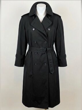 Picadilly of London Double Breasted Trench Coat Black Mens 48R Bespoke Military